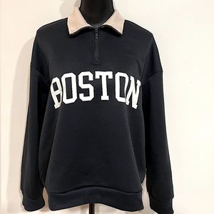 NWT ‘Boston’ Oversized Quarter Zip Sweatshirt w/ Contrast Collar | Navy | Large